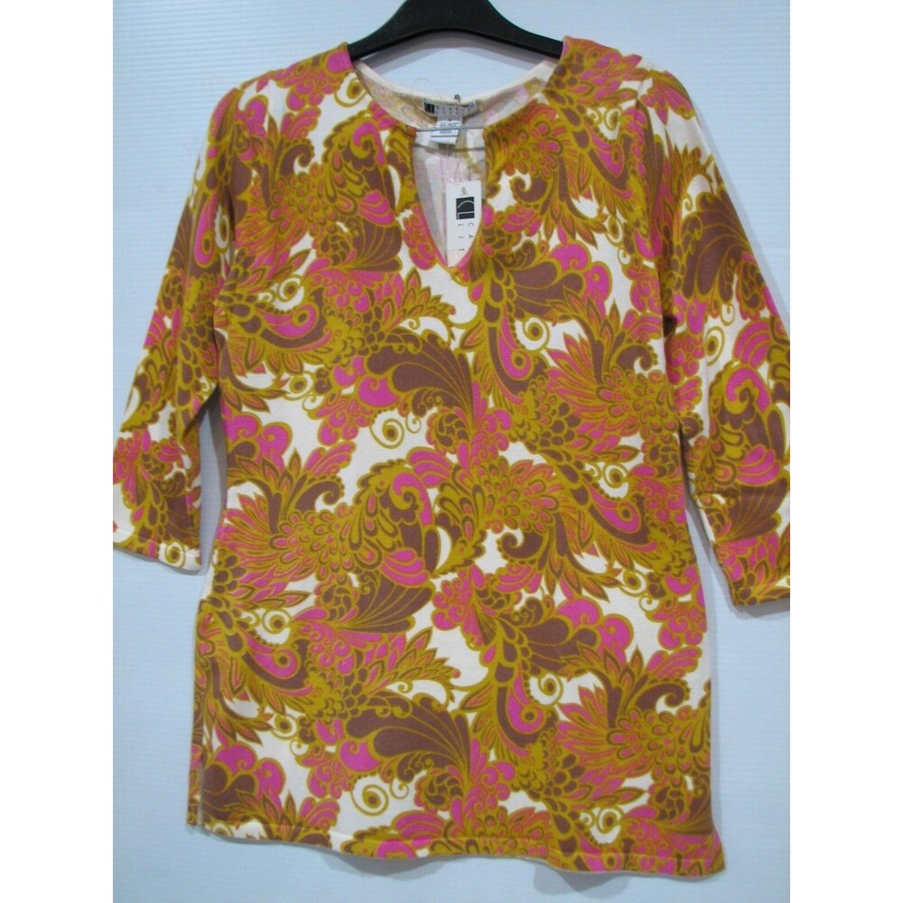Carole Little Tunic Fine Knit Sweater Women's Furled Floral Pattern S
